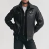 Detachable storm mens black leather jacket