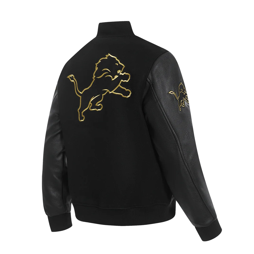 Detroit lions black gold woolleather varsity jacket