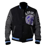 Detroit Lions Letterman Wool/Leather Black Jacket