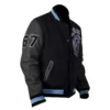 Detroit lions black letterman wool and leather varsity jacket 2