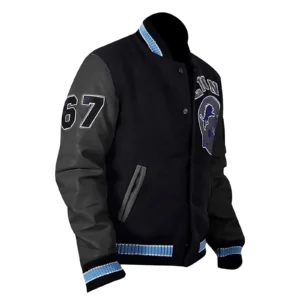 Detroit lions black letterman wool and leather varsity jacket 2