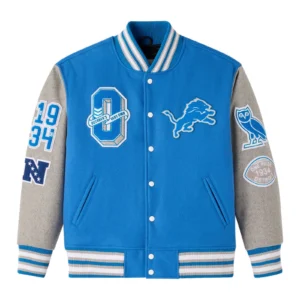 Detroit lions blue grey full snap wool jacket