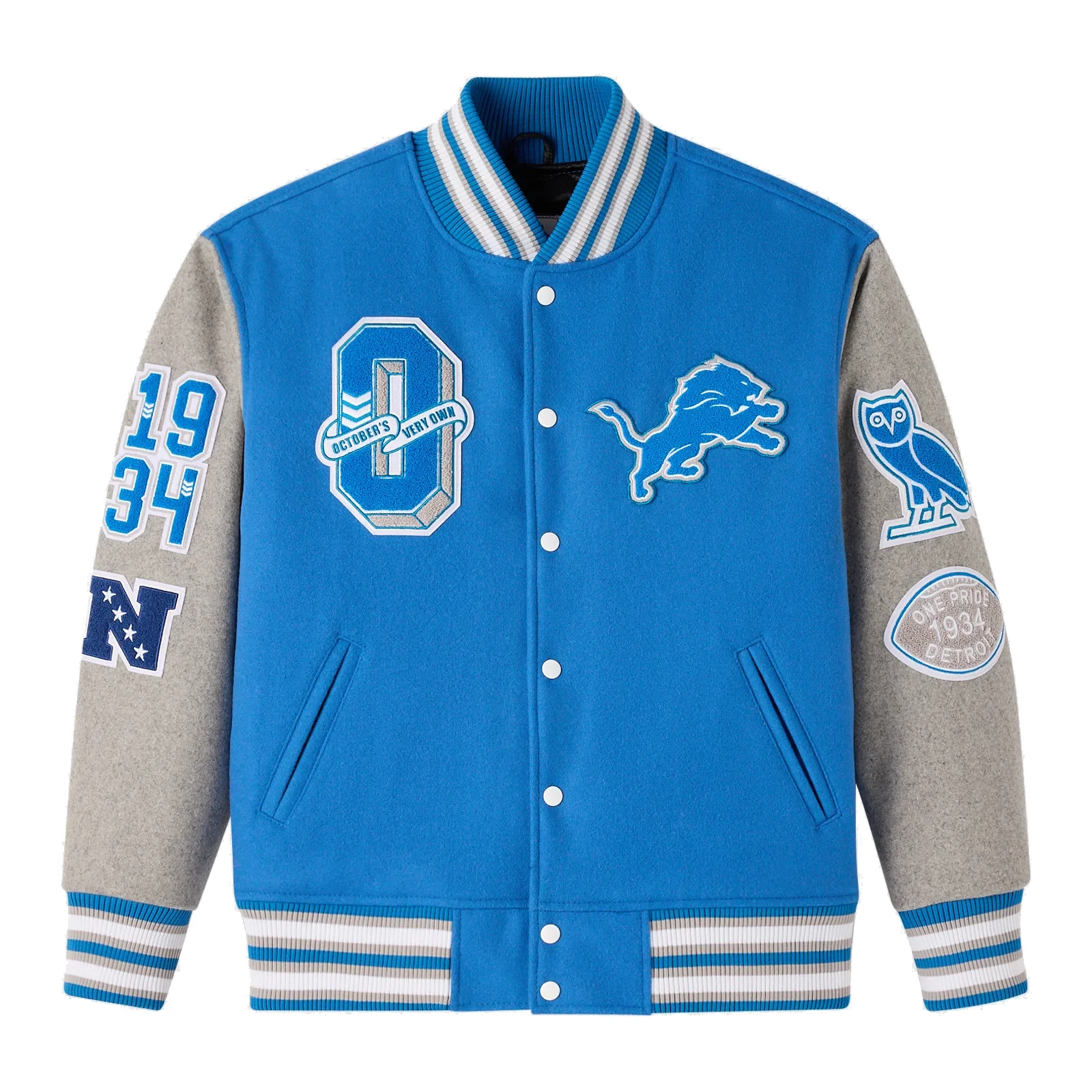 Detroit lions blue grey full snap wool jacket