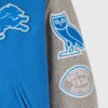 Detroit lions blue grey full snap wool left sleeve view