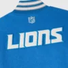 Detroit lions blue grey full snap wool varsity back view
