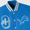 Detroit lions blue grey full snap wool varsity front view
