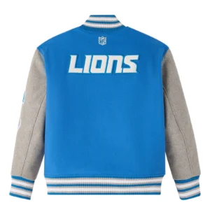 Detroit lions blue grey full snap wool varsity jacket