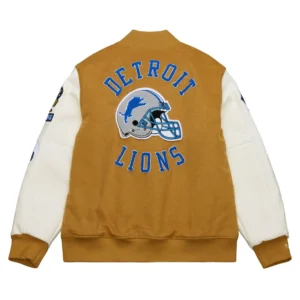 Detroit lions browncream dusted varsity jacket 1