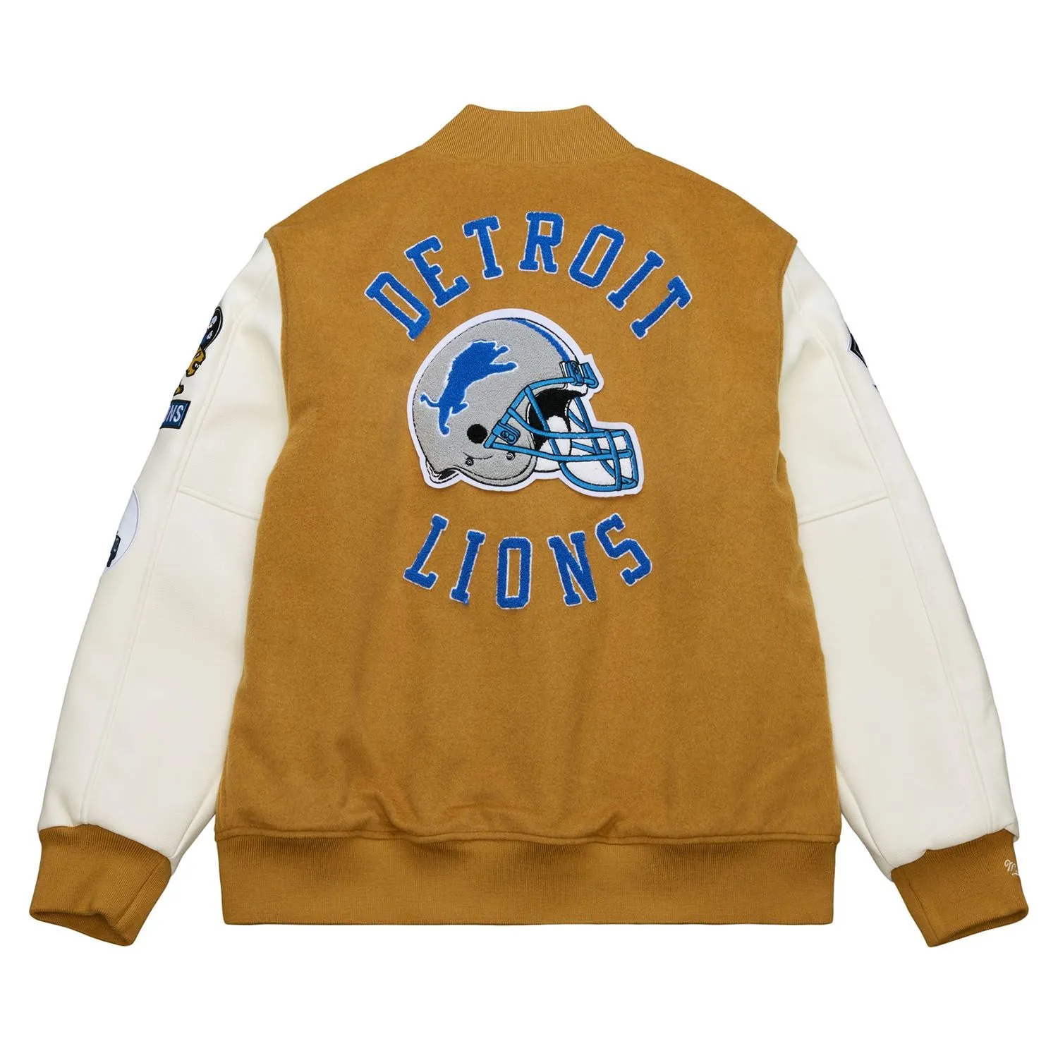 Detroit lions browncream dusted varsity jacket 1