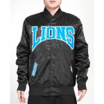 Detroit Lions Crest Emblem Full-Snap Black Satin Jacket
