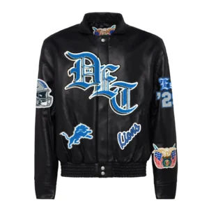 Detroit lions full real leather old english jacket black 1