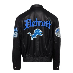 Detroit lions full real leather old english jacket black 2