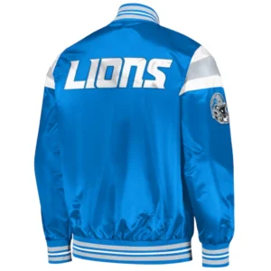 Detroit lions full snap satin varsity jacket blue