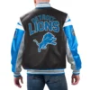 Detroit lions full zip leather varsity jacket black 1 1