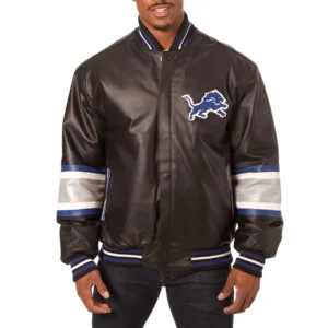Detroit lions genuine leather varsity jacket black 1