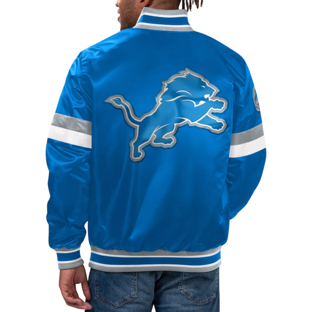 Detroit lions home game satin varsity jacket blue