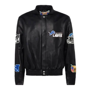 Detroit lions jeff hamilton full leather jacket black 1