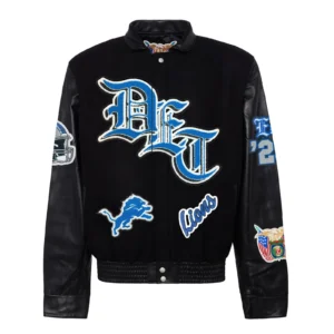 Detroit lions jeff hamilton old english wool leather varsity jacket black 1