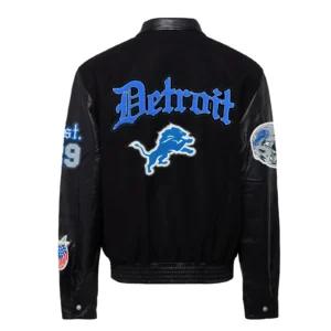 Detroit lions jeff hamilton old english wool leather varsity jacket black 2