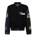 Detroit Lions Black Wool/Leather Bomber Jacket