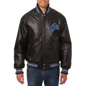 Detroit lions leather varsity jacket brown 1