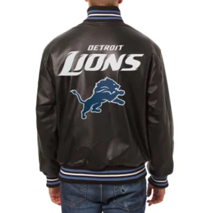 Detroit lions leather varsity jacket brown 2