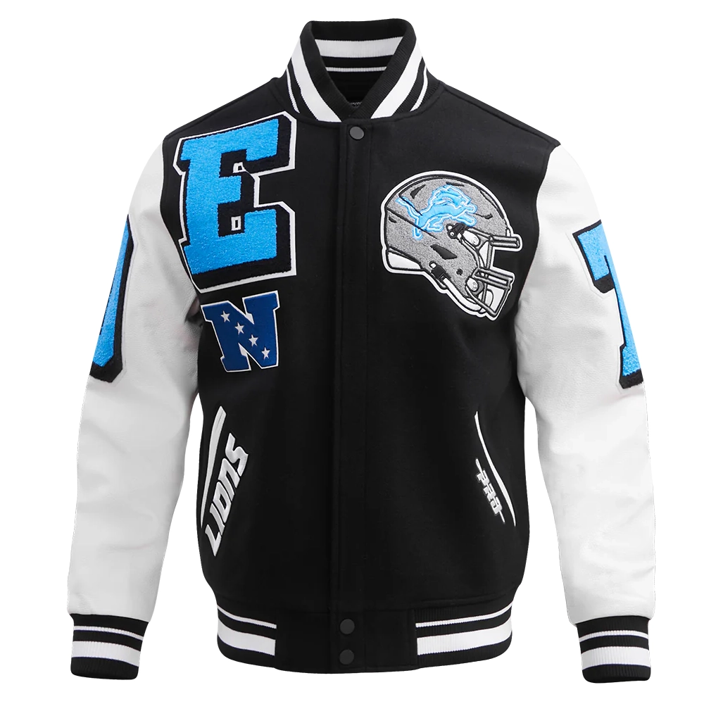 Detroit lions pro standard mashup wool and leather varsity jacket 2