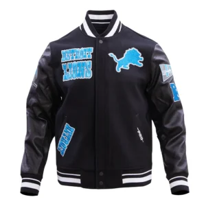Detroit lions pro standard retro classic black wool and leather varsity 2