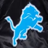 Detroit lions script tail full snap satin varsity jacket black 1