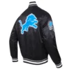 Detroit lions script tail full snap satin varsity jacket black 2