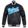 Detroit lions script tail full snap satin varsity jacket black 5