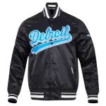 Detroit Lions Script Tail Full-Snap Black Satin Jacket