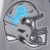 Detroit lions script tail full snap satin varsity jacket gray 1
