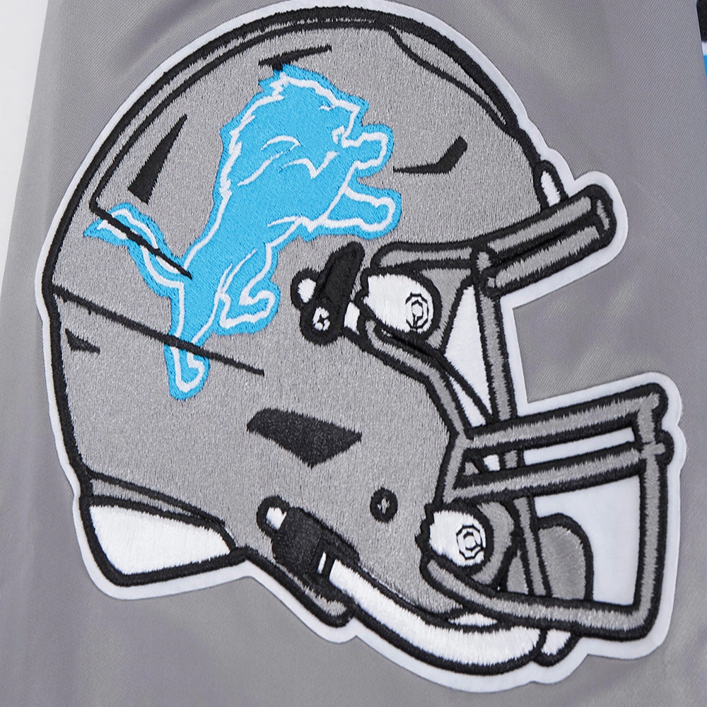 Detroit lions script tail full snap satin varsity jacket gray 1