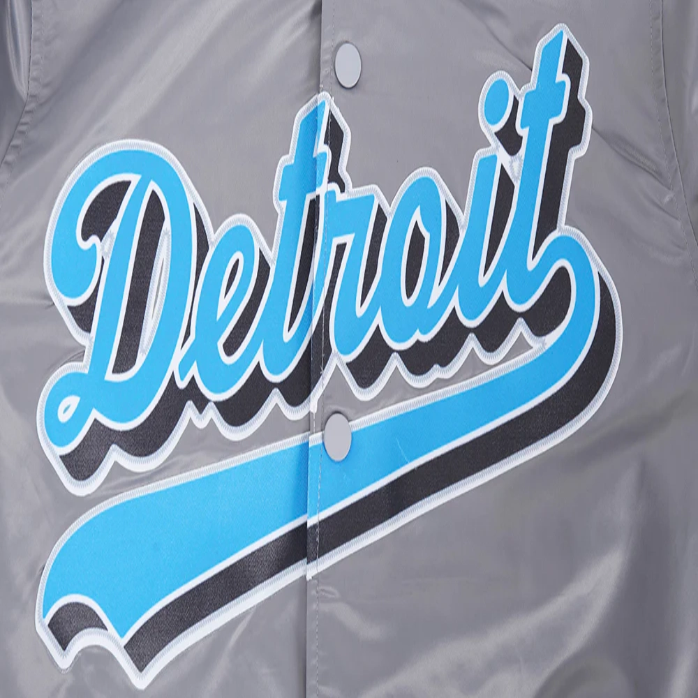 Detroit lions script tail full snap satin varsity jacket gray 2