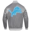 Detroit lions script tail full snap satin varsity jacket gray 3