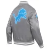 Detroit lions script tail full snap satin varsity jacket gray 4