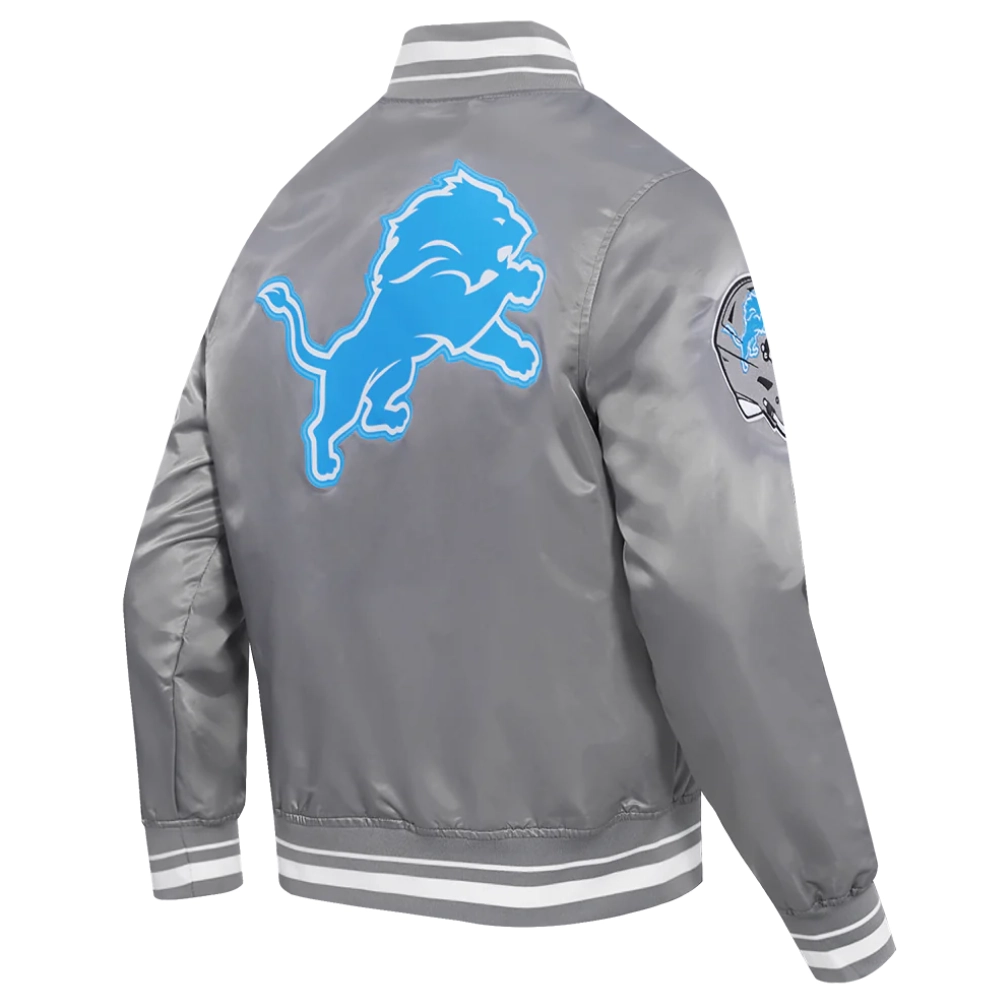 Detroit lions script tail full snap satin varsity jacket gray 4