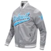 Detroit lions script tail full snap satin varsity jacket gray 5