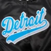 Detroit lions script tail womens full snap satin varsity jacket black 1