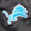 Detroit lions script tail womens full snap satin varsity jacket black