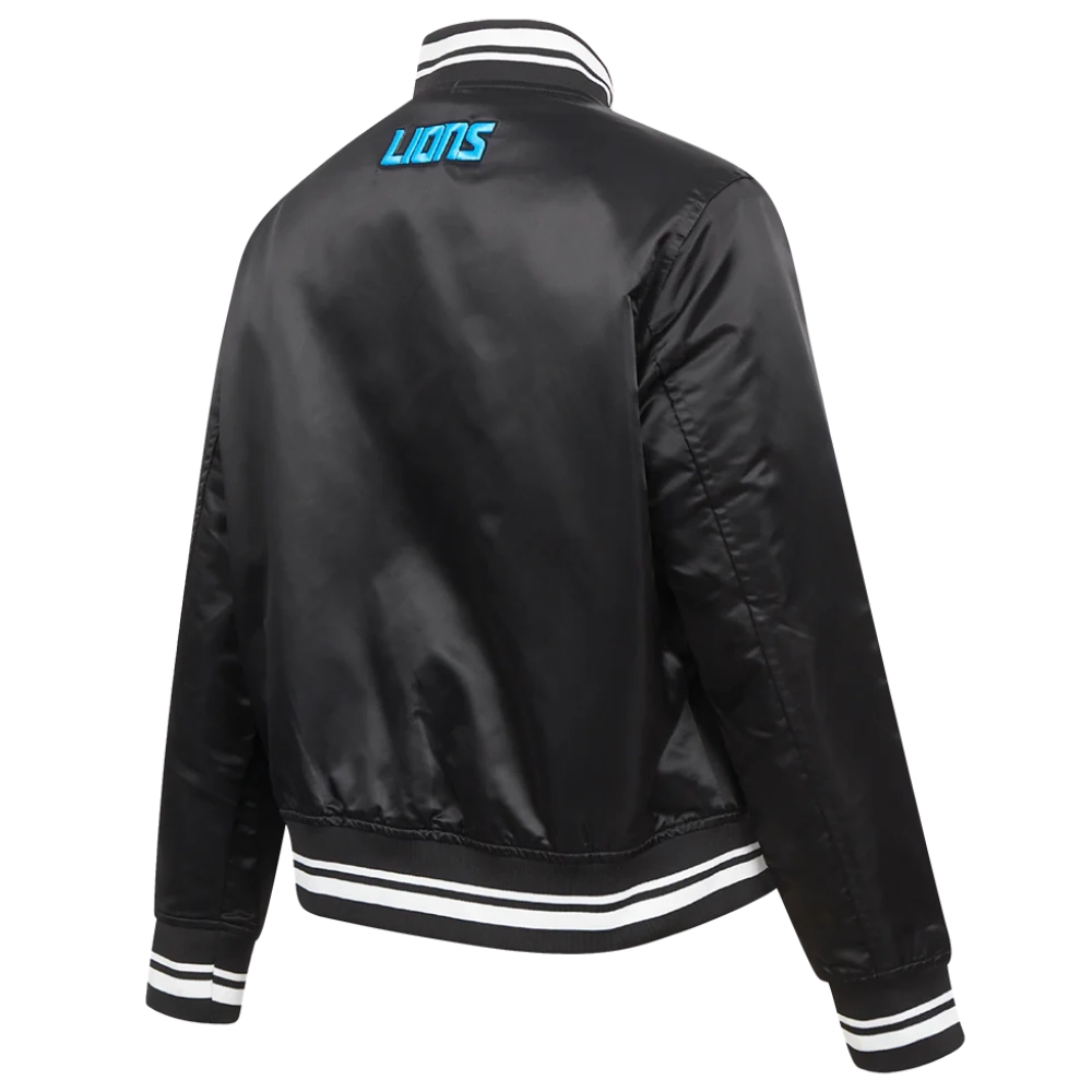 Detroit lions script tail womens full snap satin varsity jacket black 2