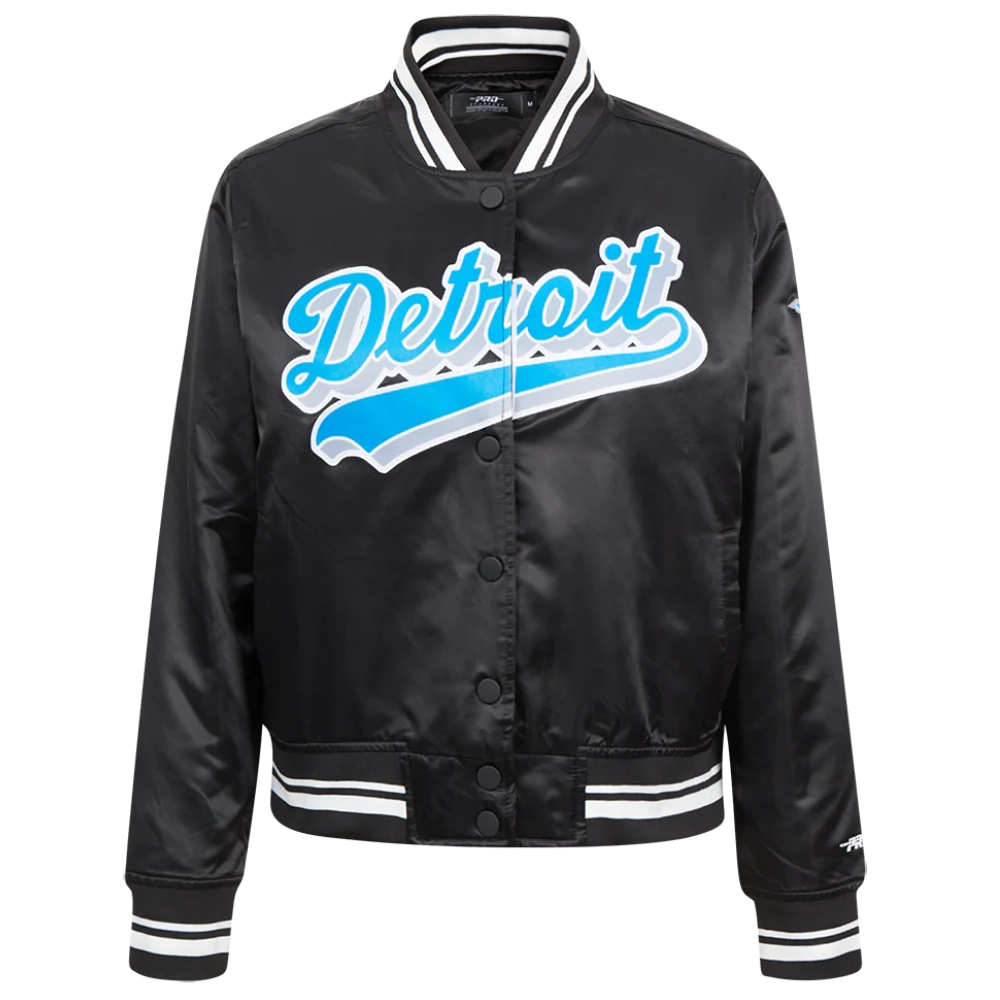 Detroit lions script tail womens full snap satin varsity jacket black 5
