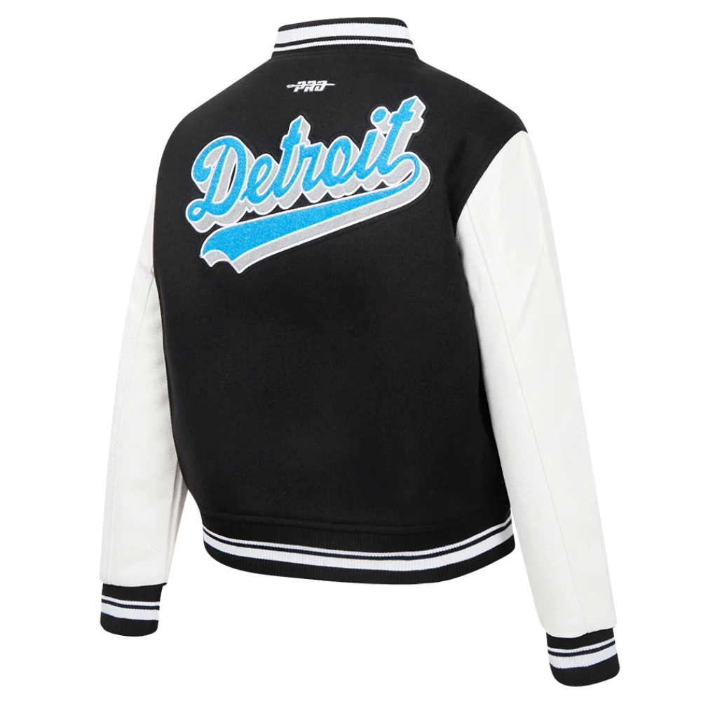 Detroit lions script tail womens wool leather varsity jacket black white 2