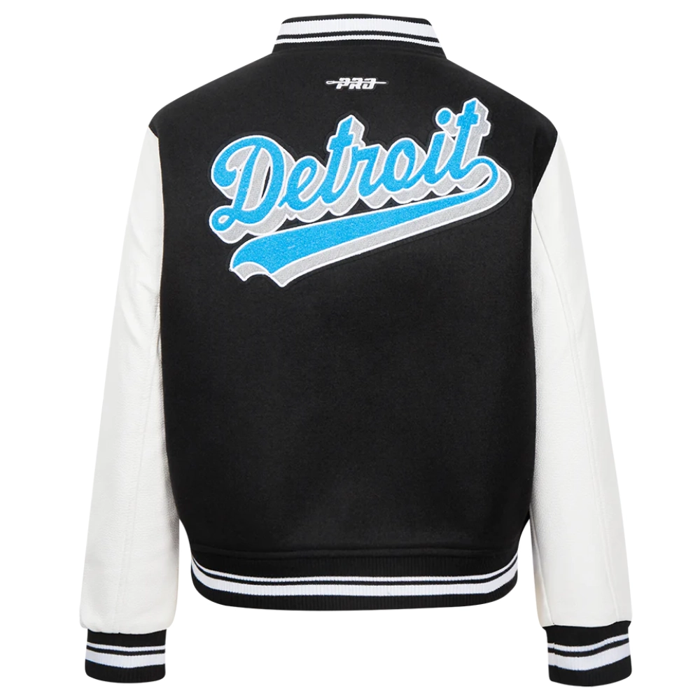 Detroit lions script tail womens wool leather varsity jacket black white 3