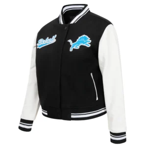 Detroit lions script tail womens wool leather varsity jacket black white 4