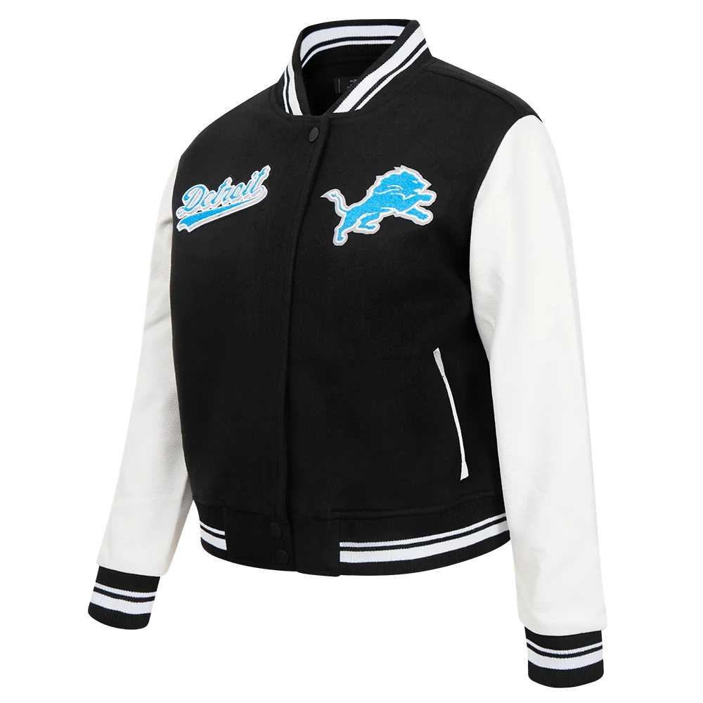 Detroit lions script tail womens wool leather varsity jacket black white 4