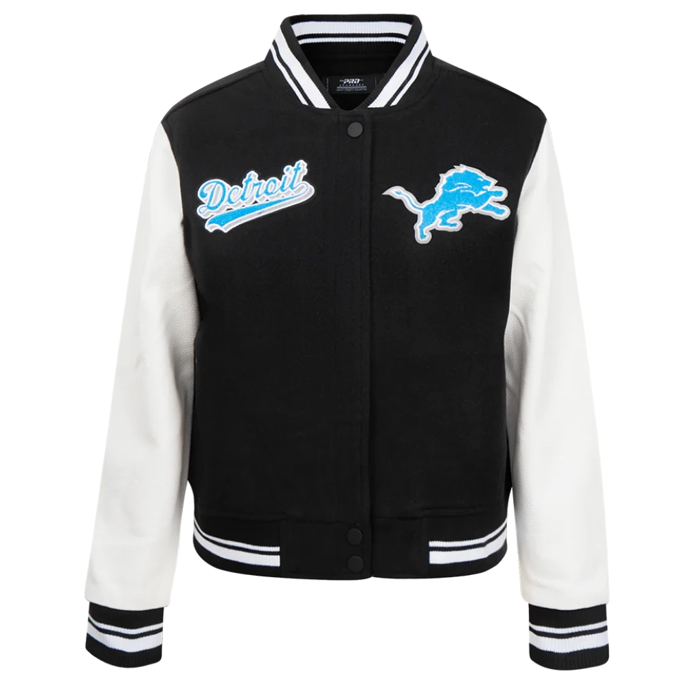Detroit lions script tail womens wool leather varsity jacket black white 5