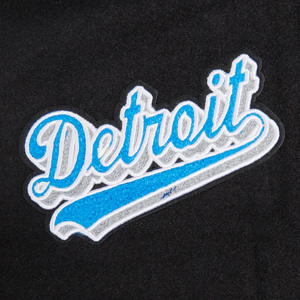Detroit lions script tail womens wool leather varsity jacket black white