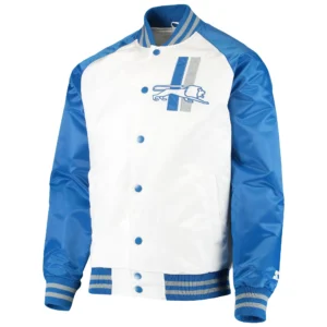 Detroit lions starter clean up throwback white and blue satin varsity jacket 1
